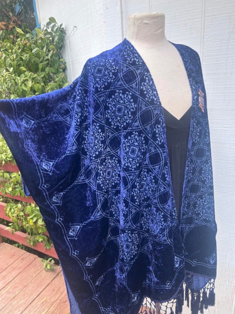 Royal Blue Velvet Kimono,Fringed, Cover,Devore Jacket, BURNOUT Velvet Kimono,Boh